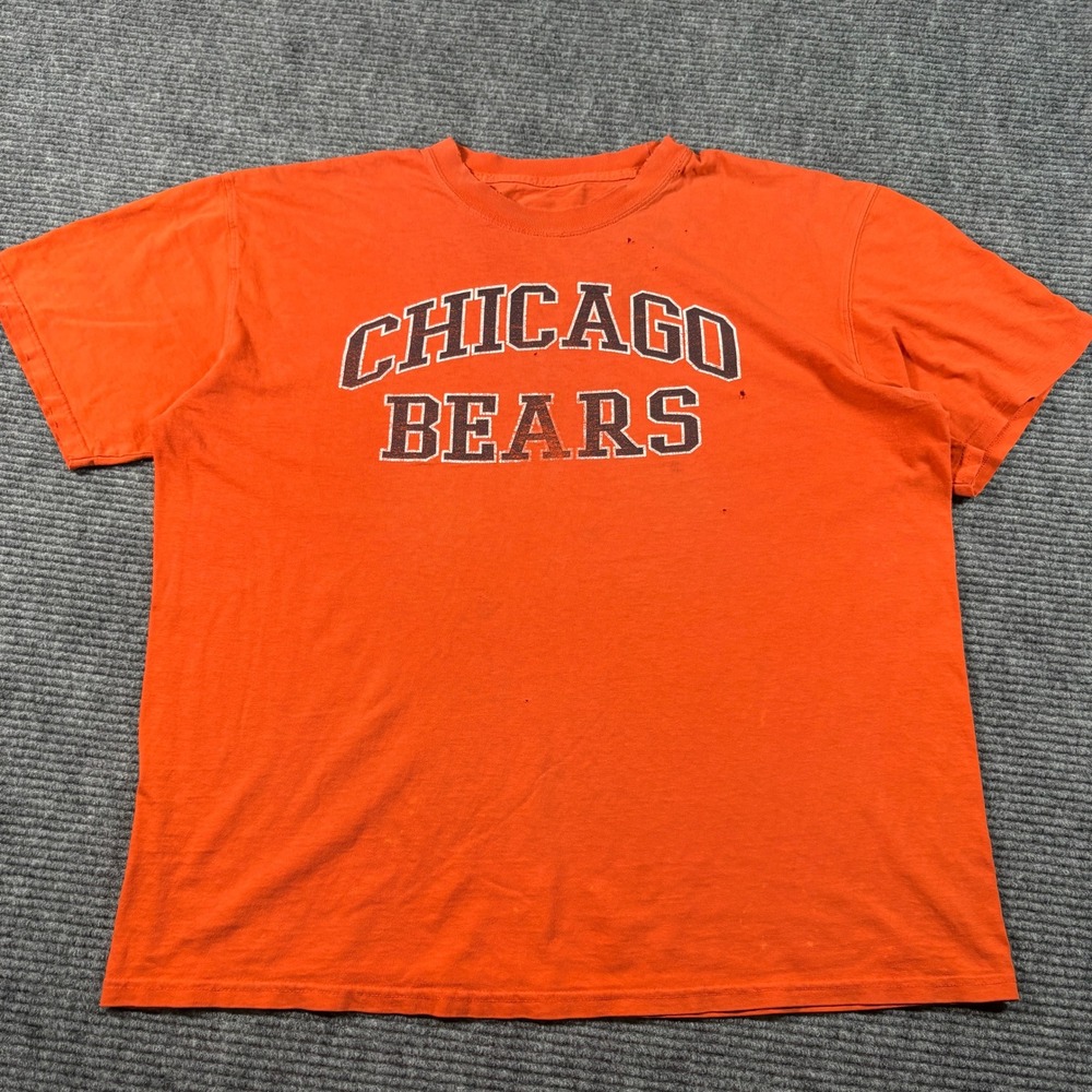 Vintage Chicago Bears Distressed Graphic T-Shirt Orange Mens XL NFL Football